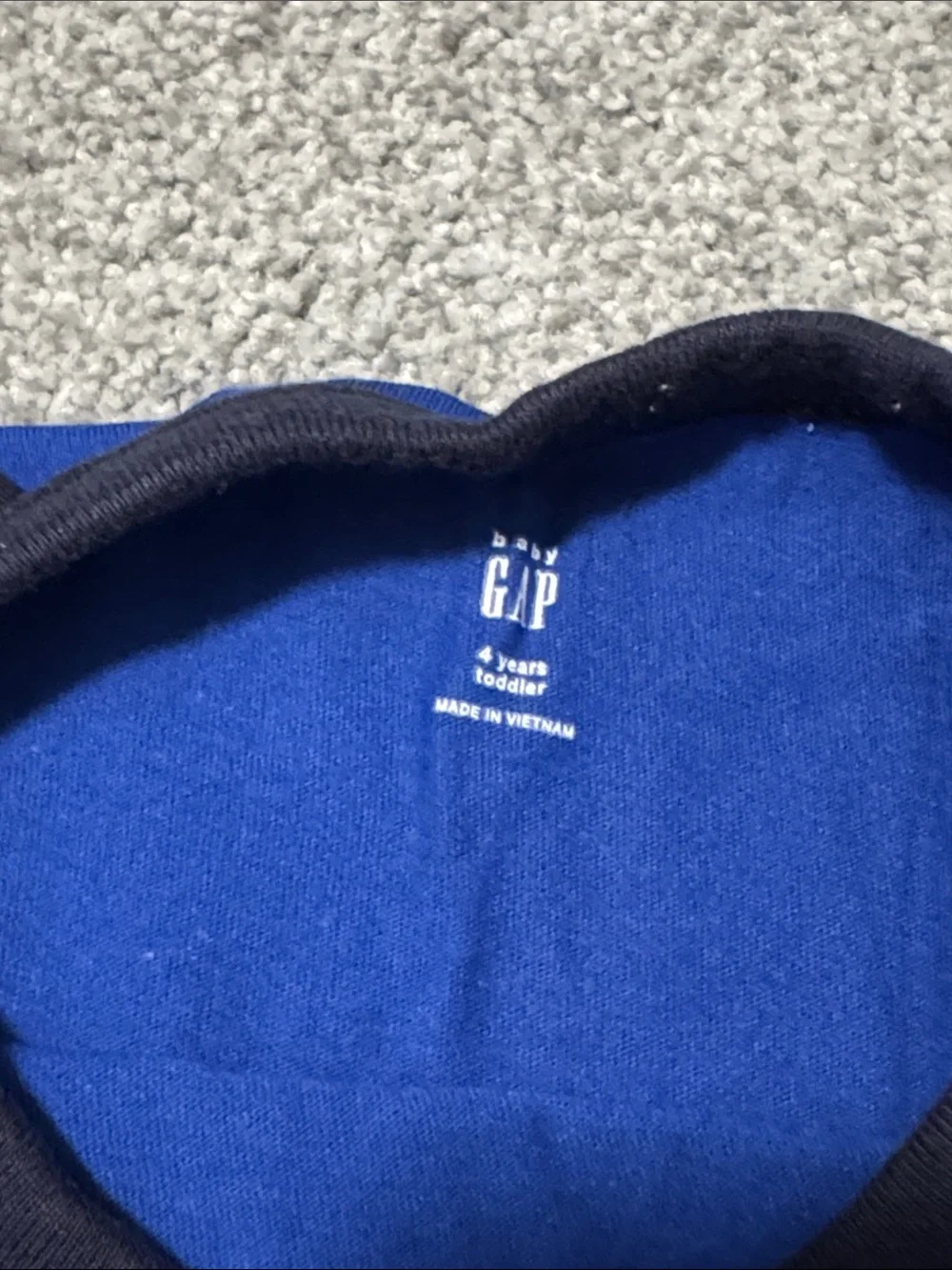 GAP Blue and Navy Raglan Long Sleeve Tee with Gold Logo